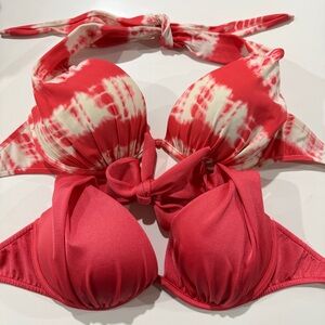 VENUS C cup Marylin bikini tops- coral and White Tie-Dye Bikini Tops
